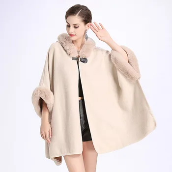 Toamna și iarna noi guler de lână cu glugă față-verso nailon cardigan cape haina femei