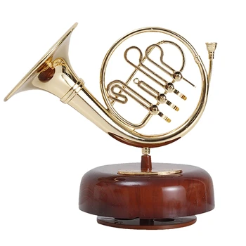 Cornul Francez Caseta De Muzică Clasică Vânt De Până Răsucind Cutie De Muzică De Rotație De Bază De Alamă Instrument De Vânt În Miniatură Artware Cadou