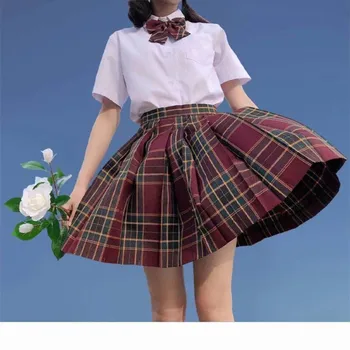 [Păducel] JK Uniformă de Școală de Vară Roșu Fuste Carouri Pentru Fete Scurt/Lung Talie Mare Fuste Plisate Femei Rochie Elevii Haine