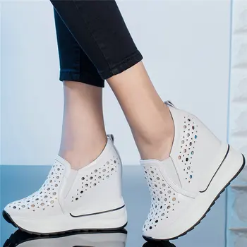 2021 Pantofi Casual Femei Respirabil Piele Naturala Pene Cu Toc Sandale Gladiator De Sex Feminin Rotund Toe Vara Adidași De Moda
