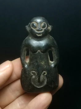 1919 Colectare Chinez Cultura Hongshan Negru Magnet de Jad sculptură persoană Statuie Pandantiv Ornament cadou