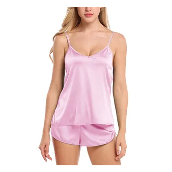 Femei De Moda Sexy Set De Cămașă De Noapte Jartieră De Culoare Solidă Două Bucata Pijama Satin Sleepwears Confortabil Cămașă De Noapte Chilotei