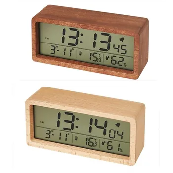 Lemn Electronice Ceas cu Alarmă Snooze Data de Temperatură și Umiditate, Cu Iluminare din spate Ceas Digital LED 12/24 Ore Ceas de Masa