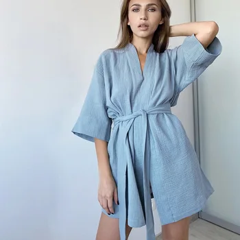 Primăvara bumbac casual fashion home camasa de noapte 2022 cardigan scurt dublu de tifon simplu doamnelor pijamale