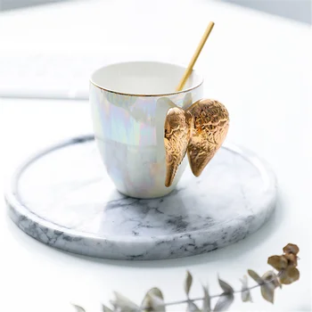 De lux Cana Ceramica Cu Aripi de Înger Mâner Placat cu Aur Creative Ceașcă de Cafea micul Dejun Lapte Bea Cana de Ceai Mare Cadou pentru iubitul 1 buc