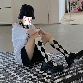 Fete Ține de Cald Stil Japonez Șosete până la Genunchi Pentru Femei Sockings Model Romb Toamna Iarna Bumbac 1pair Stil de Colegiu