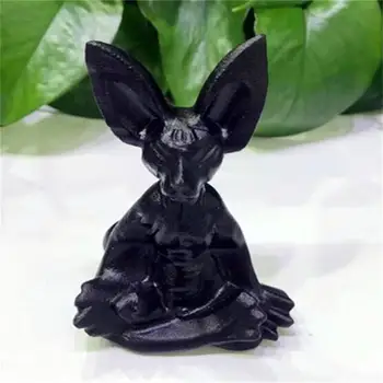 Naturale Obsidian Cuarț Sculptate Manual Yoga Cat Cristale Și Pietre De Vindecare Lustruit Minerale Ornamente Decor Cameră