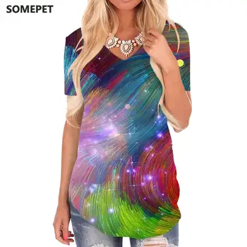 SOMEPET Colorate T-shirt femei Linie de Tricouri Imprimate Pictură V-neck Tricou Psihedelice tricouri 3d Femei Îmbrăcăminte de Moda Cool