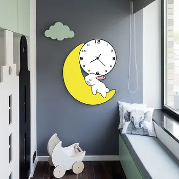 Iepure Dormind La Luna Ceas de Perete Tăcut acasă decorare dormitor de Desene animate Iepuras Copii Animale Watch