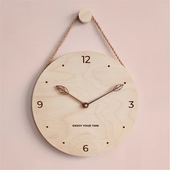 12 Inch Ceas de Perete din Lemn Creative Tăcut Cuarț Ceas cu Funie Stil Nordic Orologiu pentru Camera de zi Dormitor Decor Acasă