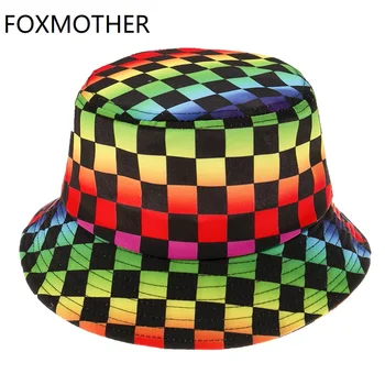 FOXMOTHER Noi Punk Bob Panama Casquette Gorras Capace Curcubeu Multicolor Carouri Verifica Femei Găleată Pălărie Bărbați Hip Hop Gorro