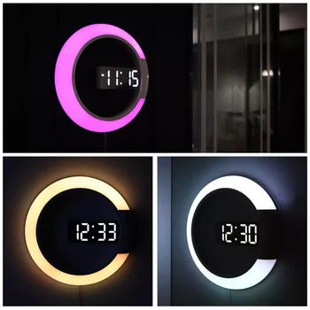 LED ceas de perete Ceas de Masa Digital cu Alarmă Oglindă Gol Ceas de Perete cu Design Modern Veioza Pentru Casa Living Tăcut