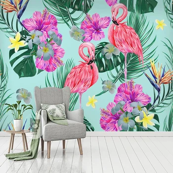 Personalizate Orice Dimensiune Murale 3D Tapet Flamingo Flori Plante de Pădure Tropicală Fresca TV Camera de zi Canapea Dormitor Pictura pe Perete