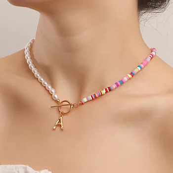 Etnice Asimetric Lut Polimeric Perle Scrisoare Un Pandantiv Colier Pentru Femei Vintage Geometrice Cravată Guler Collier Bijuterii Cadou