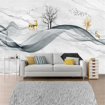 Milofi personalizate de imprimare 3D tapet mural minimalist modern abstract marmură cerneală peisaj elan pasăre de fundal de perete