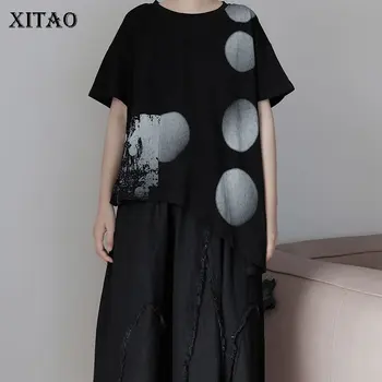 XITAO Negru Femei Top Casual T-shirt Simplitate Contrast de Culoare Neregulate Tiv de Vară de Moda Noua O-gât Guler Toate-meci WMD1952