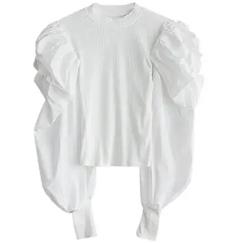 Bubble maneca lunga pulover împletit de top de sex feminin nouă femei tricou tricot