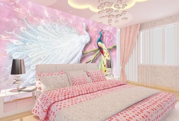 Personalizat tapet 3D, roz cuplu păun pictura murala pentru camera de zi, dormitor, TV perete de fundal rezistent la apa papel de parede