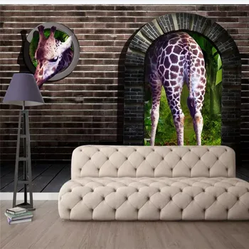 Tapet personalizat stereo 3D girafa zid de cărămidă spartă pictura pe perete perete de fundal de înaltă calitate material impermeabil