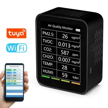 Tuya WiFi Multifunctional 6in1 CO2 Metru Digital de Temperatură și Umiditate Tester de Dioxid de Carbon TVOC Detector de Aer Monitor de Calitate