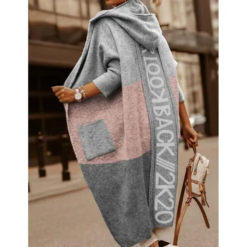 Femei Tricotate Cardigan cu Gluga Litere Pulovere Largi Mâneci Complete Toamna Noua Moda Streetwear pentru Femei