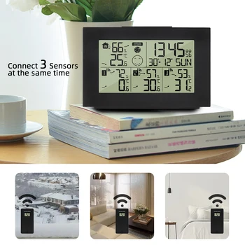 FanJu Termometru Higrometru Ceas Cu Alarmă Digital Electronic Calendar Desktop Ceas Tabelul 3 Senzori Wireless Home Office Instrument