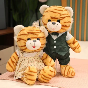 Tiger Papusa Poartă Costum Fusta Cuplu Moale Drăguț Tigru de Pluș Jucărie pentru Copii Cadou de Ziua de nastere
