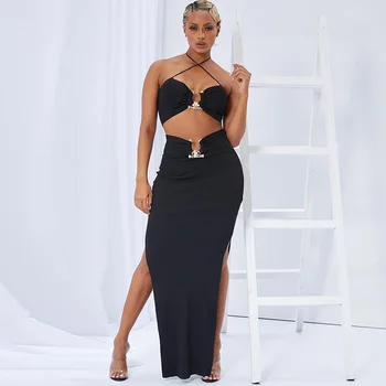 2023 Primăvară Nouă de Îmbrăcăminte pentru Femei Potrivire Sexy de Culoare Solidă Împletit Înfășurat în Piept Fantă Fusta Agățat de Gât Rochie