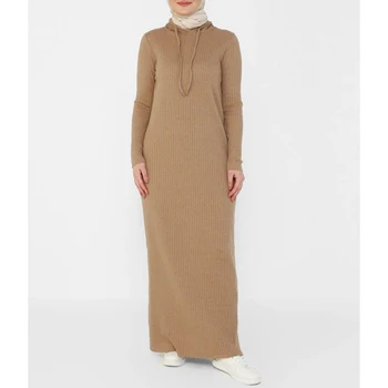 2022 Mai Noi Musulmane Eid Cu Gluga Rochii Femei Vintage Maro Cu Maneci Lungi Maxi Rochie Din Tricot Subțire Abaya Dubai Femme Haine De Zi Cu Zi