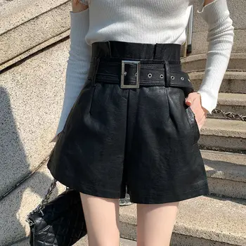 Pu Piele pantaloni Scurți Femei Moda coreeană Birou Doamnă Subțire Largi Picior-linie Nouă Cald de Bază de Calitate, Pantaloni, pantaloni Scurți Largi Z76