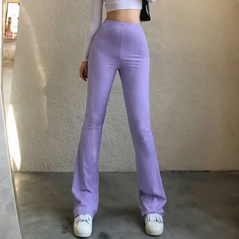 Sexy Casual Femei Tricotate Flare Pantaloni Slim Cu Talie Înaltă Cu Nervuri Joggeri Confortabil Si Respirabil Streetwear Feminin Pantaloni