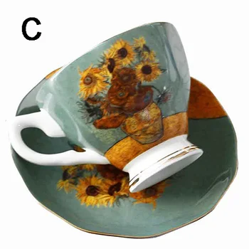 Clasa de Top de Portelan cana de cafea si farfurie de porțelan set de cafea mozaic design contur în aur ceașcă de ceai si farfurie set farfurie set