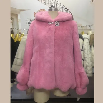 moda 2023 iarna noi nurca haină de blană cu glugă