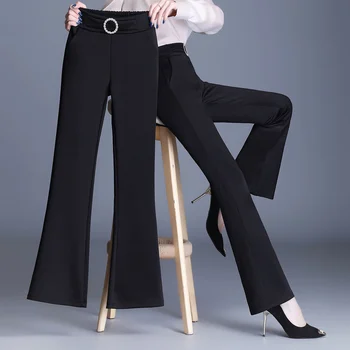Costum De Vara Pantalonii Evazați Cu Talie Înaltă Slim Fit Negru Marfă Versatil Cazute Talie Elastic Casual Y2k Moda Coreea Style Femei