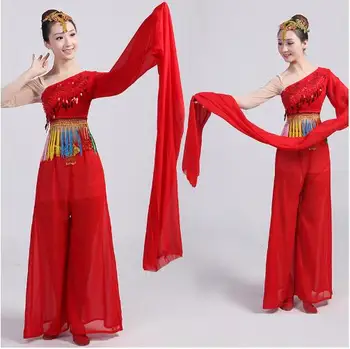 (079) Chineză roșu apă mâneci costume de dans Clasic de îmbrăcăminte mâneci lungi fan Poezie costum de zână fan pe scenă