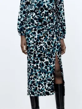 Kumsvag 2022 Vara Femei MIDI Fuste Drepte Moda Leopard print cu Fermoar Lateral Split de sex Feminin Elegant Strada Jumătatea Vițel Fusta