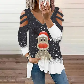 Femei elegante de Crăciun Elan Fulg de nea Imprimare Pulover Pierde T-shirt Femei Bluza Confortabil Atmosferă de Sărbătoare