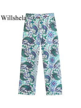 Willshela De Moda Pentru Femei Imprimat Frontal Cu Fermoar Pantaloni Vintage Cu Talie Înaltă Feminin Chic Lady Pantaloni Drepte