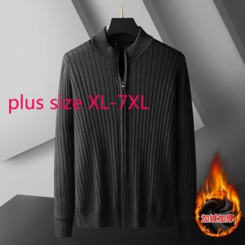 New Sosire de Moda, Super-Mari Iarnă Bărbați Supradimensionate Mandarin Guler Cardigan Strat Tricotate Casual Catifea Linie Plus Dimensiunea XL-7XL