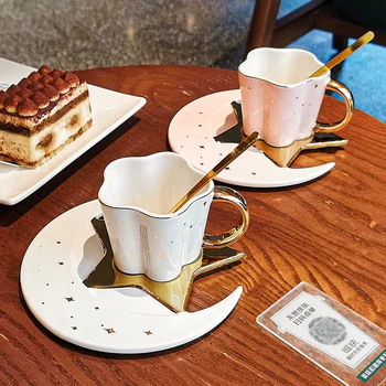 Creative Drăguț Cana Luna Stele Farfurie Espresso Rafinat Ceramice Ceașcă De Cafea Tazas Ceaiul De După-Amiază Petrecere Ceașcă De Ceai Acasă Drinkware