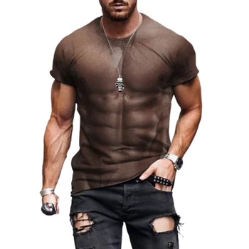 2022 Barbati O-Neck T-shirt de Imprimare 3D Fals Piept Musculare Super Sexy Personalitate Streetwear Maneci Scurte T-shirt pentru Bărbați