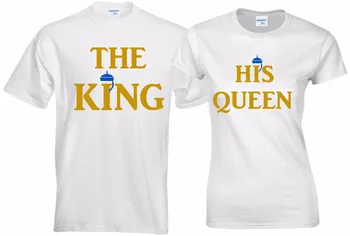Vară Stil De Moda Pentru Bărbați De Culoare Roz Tricou Regele Regina Lui Royal Soțul Soția Slogan Amuzant Aur Pereche De Potrivire Tricouri Clasice