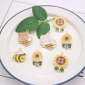 10buc/Mulțime de Drăguț Email de Albine de floarea-soarelui Farmecele Perla Pandantiv Animale Pentru DIY Handmade Coliere Cercei Bijuterii de Luare Dotari
