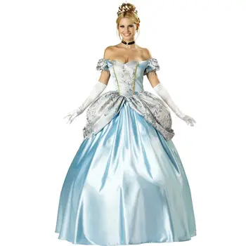 New Adult Femei Sexy Albastru Petrecere de Halloween Costume Printesa Tinuta de înaltă calitate Fancy Cinderella Cosplay Rochii Cu Mănuși