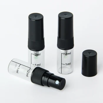 100 BUC/Lot 2 ml Probă de Sticla Cu Calibrare Gol Sticla de Parfum Spray Negru Atomizor Portabil de Călătorie Container Cosmetice