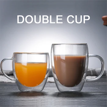 Strat Dublu De Sticlă Ceașcă Transparent Cana De Sticlă Rezistente La Căldură Ceai, Lapte, Suc De Lamaie, Cafea Cana De Apa Bar Drinkware Creativitate Cadou