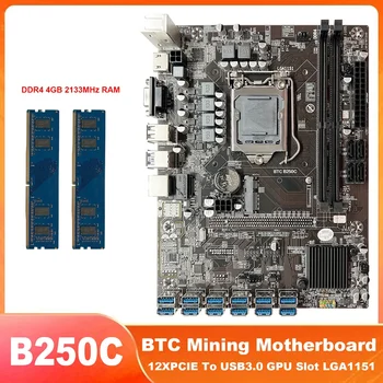 B250C BTC Mining Placa de baza 12X PCIE Pentru USB3.0 GPU Slot LGA1151 Miner Placa de baza+2XDDR4 2133 mhz 4GB Memorie RAM
