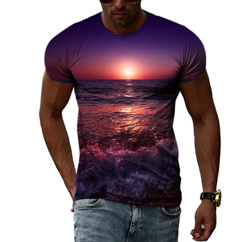 2023 Vară, Apus de soare Peisaj Trend T-shirt Suprafața Mării Model la Modă pentru Bărbați T-shirt Casual Tendință 3D Imprimate T-shirt, Blaturi