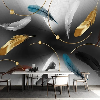 Personalizate 3D pictura Murala de Perete Modern Abstract 3D Fum Pene de Aur Tapet Living cu TV, Canapea Dormitor, Auto-Adeziv Art Decor Acasă