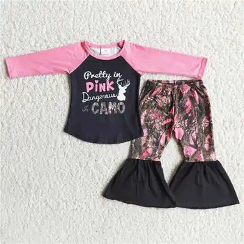 En-Gros De Primăvară De Moda De Tip Boutique, Costum Fete Pentru Copii Haine Roz Mâneci Lungi Copii Copac Negru Clopote Pantaloni Florale Copii Seturi